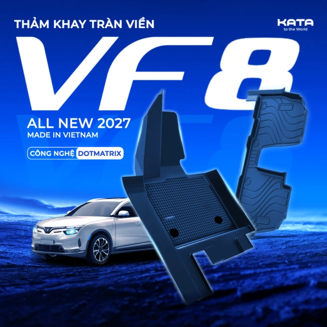 Thảm Lót Sàn Xe VF8 TPE Tràn Viền & PVC Vân DotMatrix