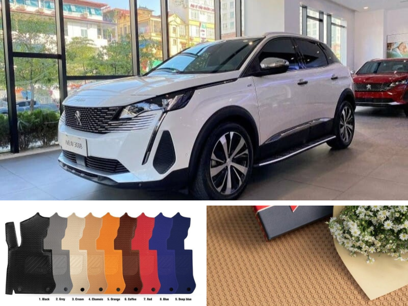 Màu sắc thảm đa dạng, bắt mắt phù hợp với sàn xe Peugeot 3008