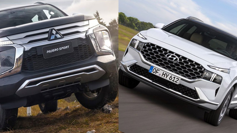 đầu xe Mitsubishi Pajero Sport và Hyundai SantaFe