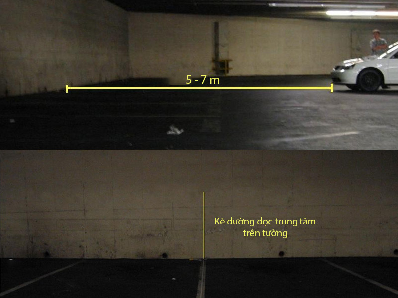 xác khoảng cách xe với màn và vẽ đường dọc trung tâm